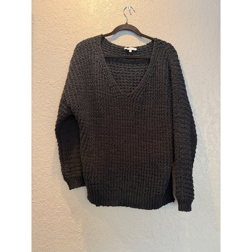 Miracle Black Chunky Knit V-Neck Oversized Sweater Cotton Blend